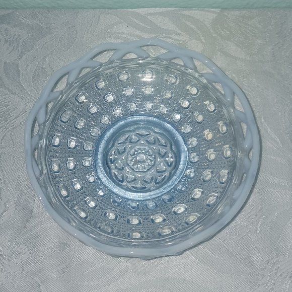 Vintage Imperial Glass Blue Opalescent Open Lace Dish - Picture 4 of 6